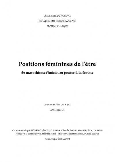 Positions féminines de l'être du masochisme féminin au pousse-à-la-femme